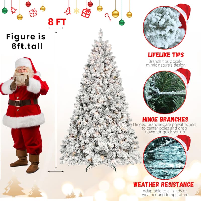 4FT Flocked Christmas Tree with 150 UL Lights and 21 Natural Pine Cones-Snowy PVC Tips,366 Tips,Hinged Structure