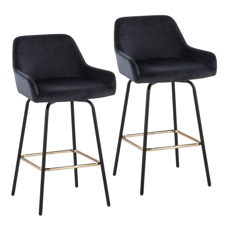 Porch & Den Galotti Fixed Height Counter Stool with Metal Legs & Square Footrest (Set of 2) - Black Velvet