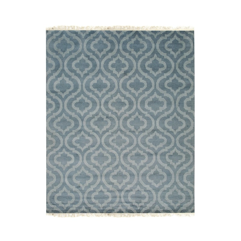 Aqua Hand Knotted Wool Contemporary Moroccan Rug, 8' x 10', Vibrant Plush Accent Rug - L