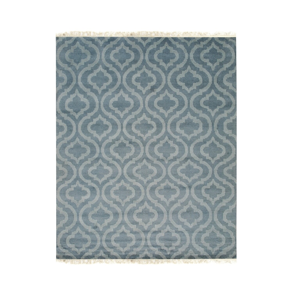 Aqua Hand Knotted Wool Contemporary Moroccan Rug, 8' x 10', Vibrant Plush Accent Rug - L