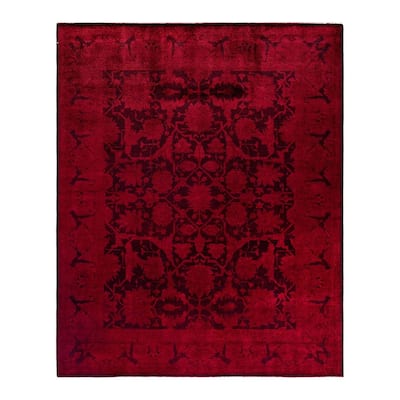 Overton Hand Knotted Wool Vintage Inspired Modern Contemporary Overdyed Red Area Rug - 8' 4" x 10' 3"