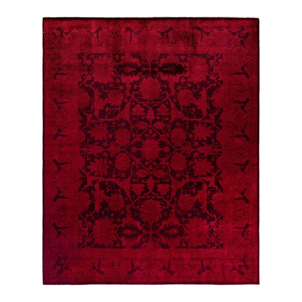 Overton Hand Knotted Wool Vintage Inspired Modern Contemporary Overdyed Red Area Rug - 8' 4" x 10' 3"
