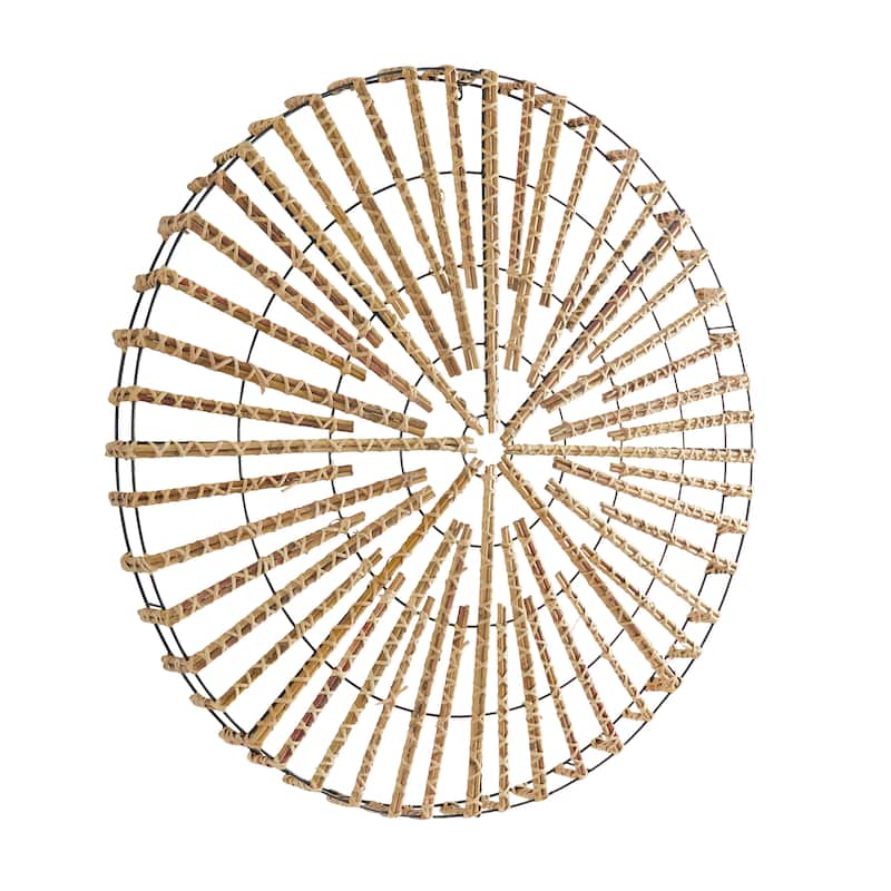 Rattan Geometric Handmade Wrapped Stick Wall Decor with Black Metal Frame - Light Brown - Roche River Decor