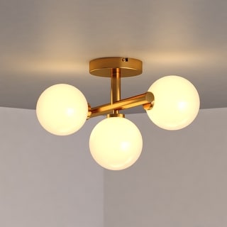 Graham 13-in W Gold Brass Contemporary Semi Flush Mount Ceiling Light Fixture White Frosted Globes