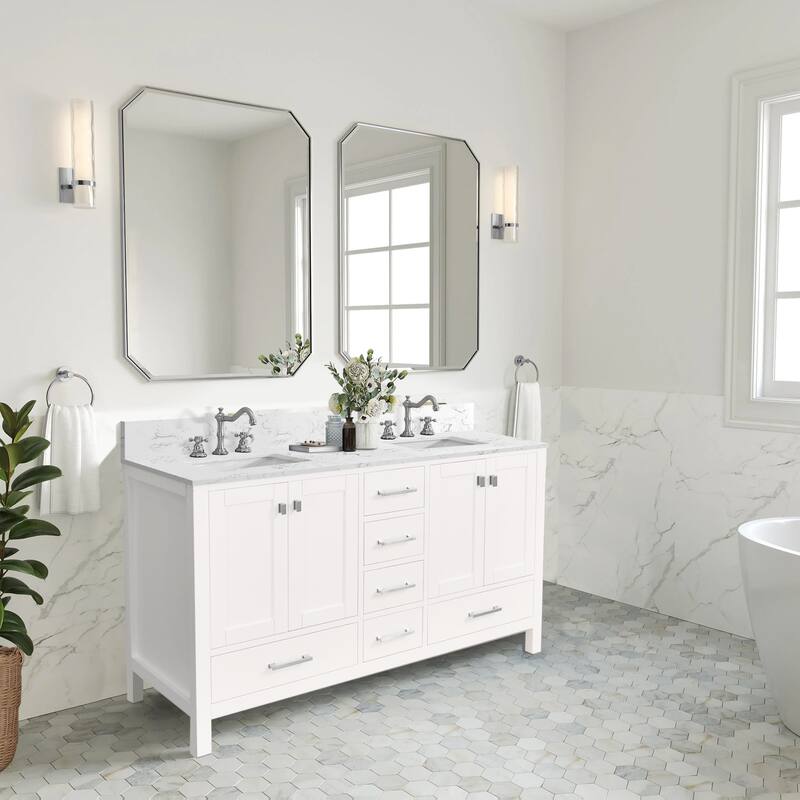 OpalithD 60 in. Bathroom Vanity with Double Sinks, Wood Bath Cabinet with Top