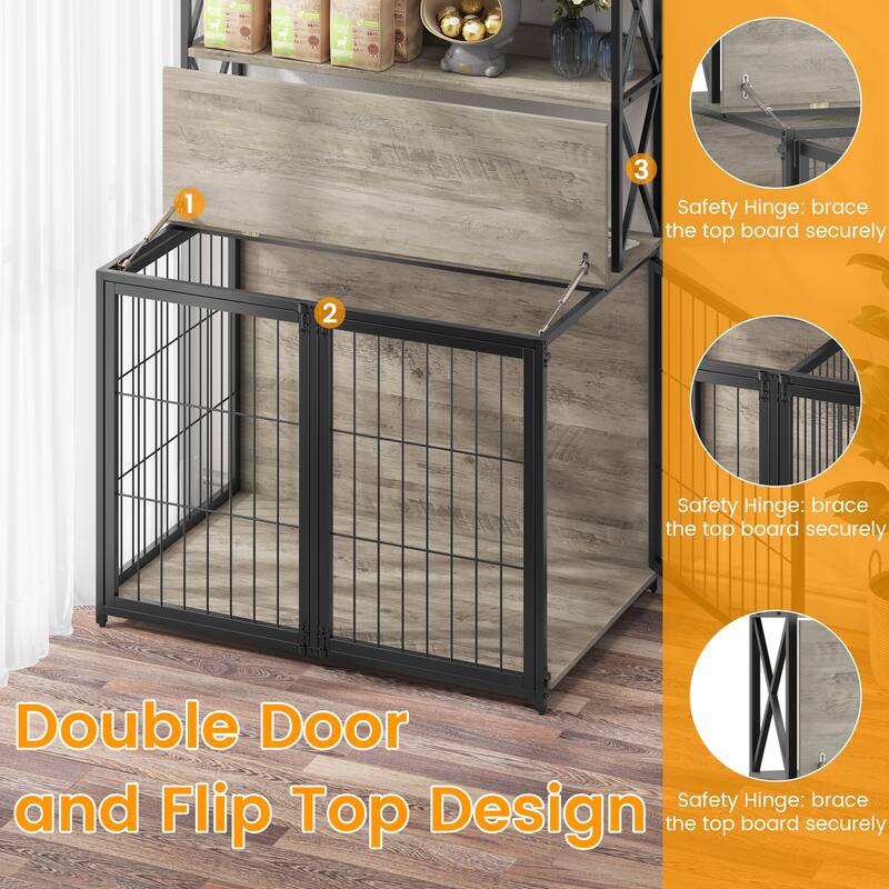 42.5 Inch Dog Crate Furniture with Shelves Storage