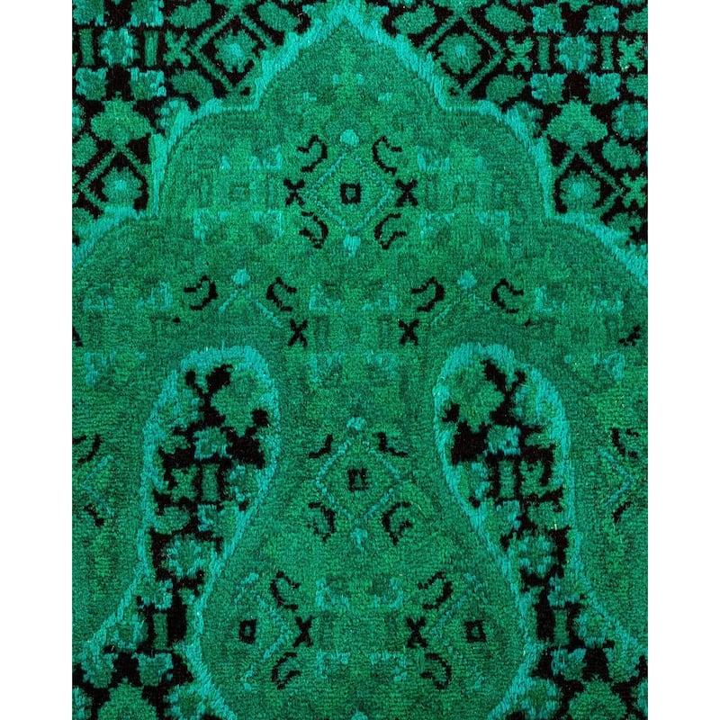 Overton Hand Knotted Wool Vintage Inspired Modern Contemporary Overdyed Green Area Rug - 9' 10" x 14' 8"