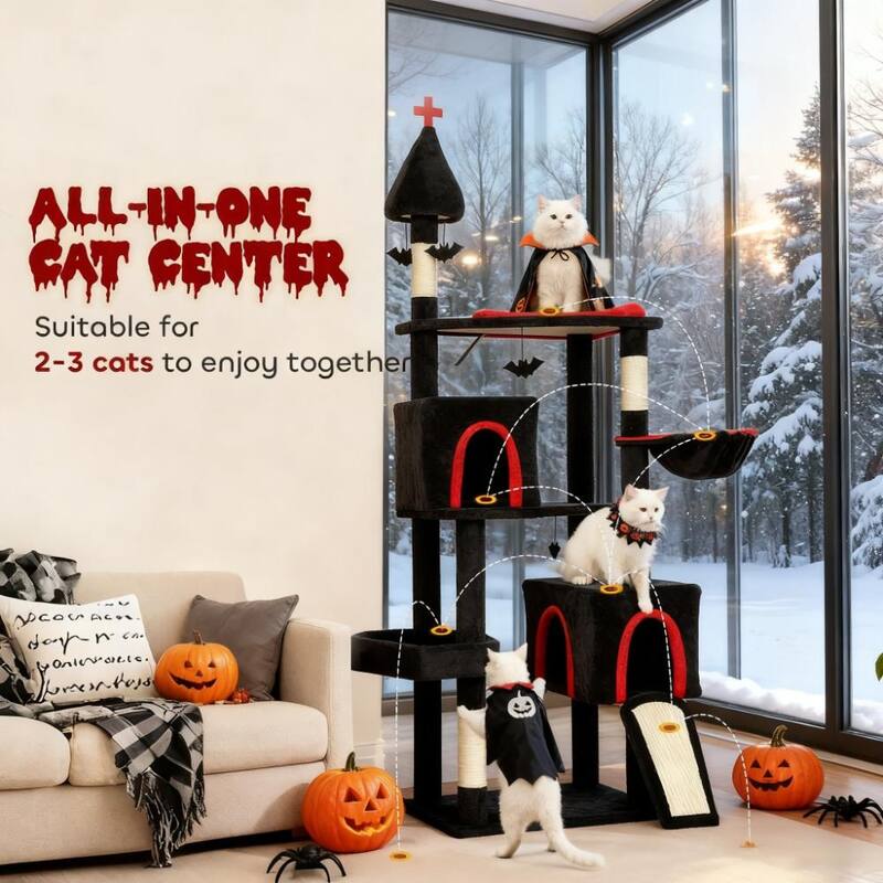 78"Cat Tree Cat Tower with Coffin Bed