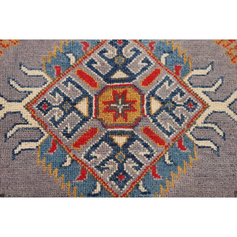 Gray Traditional / Geometric Kazak Rug Hand-Knotted Wool Carpet - 4'11" x 7'2"