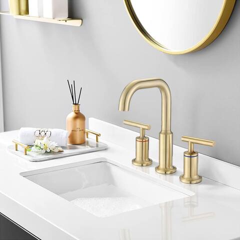 3 Hole Widespread Bathroom Sink Faucet Brushed Gold Bathroom Faucet with Double Handle Basin Tap with 360° Swivel Spout
