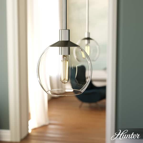 slide 2 of 14, Hunter Xidane 1 Light Clear Glass Pendant or Semi-Flush Light - Kitchen Island, Dining Room, Entry - Glam, Contemporary 6" Mini - Brushed Nickel