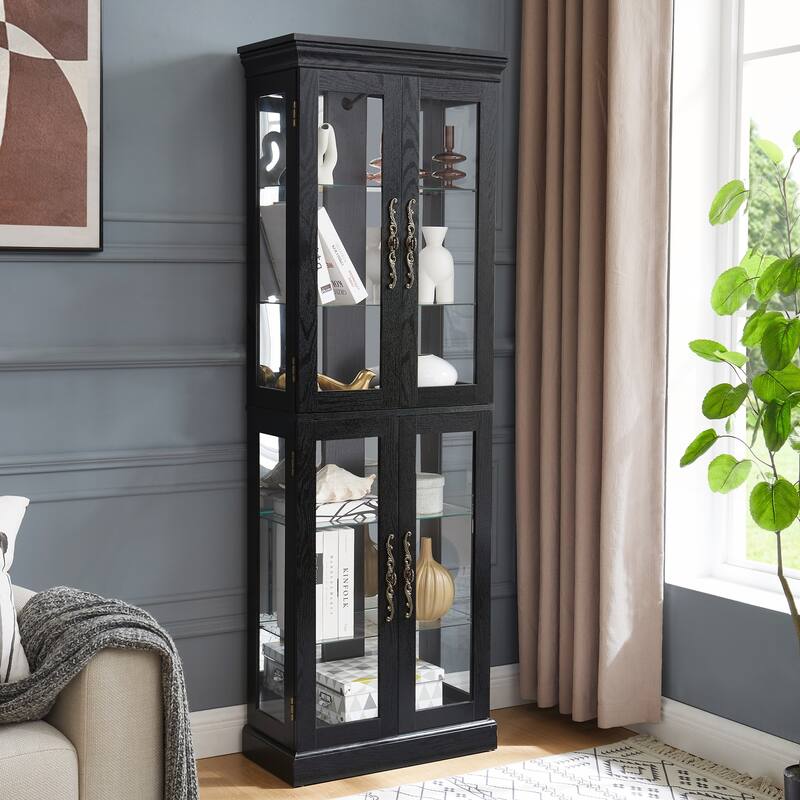 Elegant Lighted Glass Curio Display Cabinet for Living Room and Kitchen