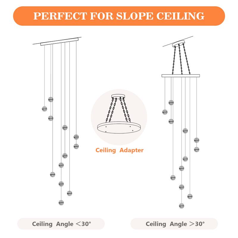 Modern Crystal Ball Chandelier Dimmable Fixture, 12-Light Pendant Chandeliers for Foyer Entrance