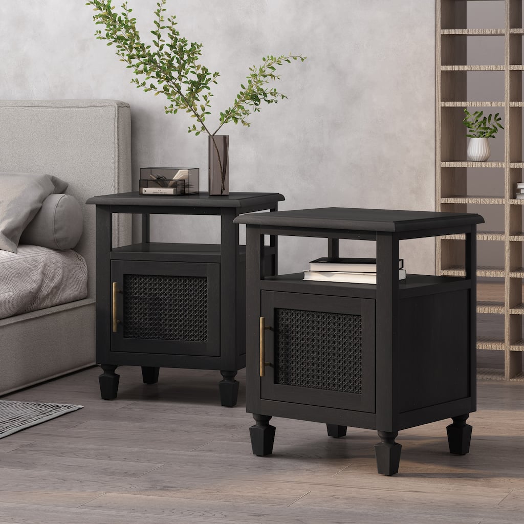 Tengren Acacia Wood and Cane Nightstands (Set of 2) by Christopher Knight Home