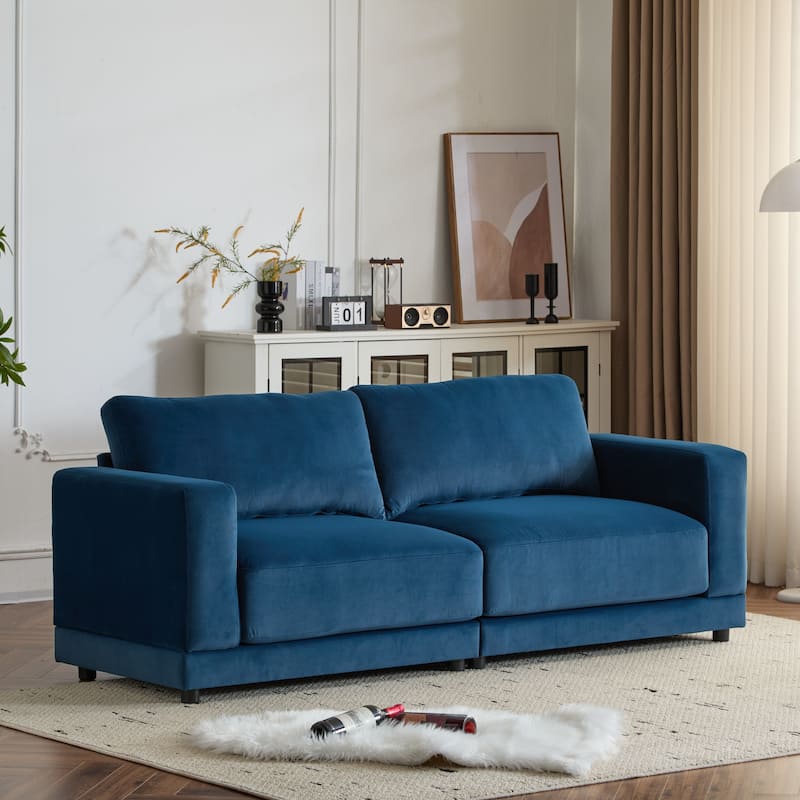 Roomfitters 81" Modern Square Arm Sofa with Soft Fabric Upholstery, Deep Cushions and Sturdy Wooden Legs for Living Room