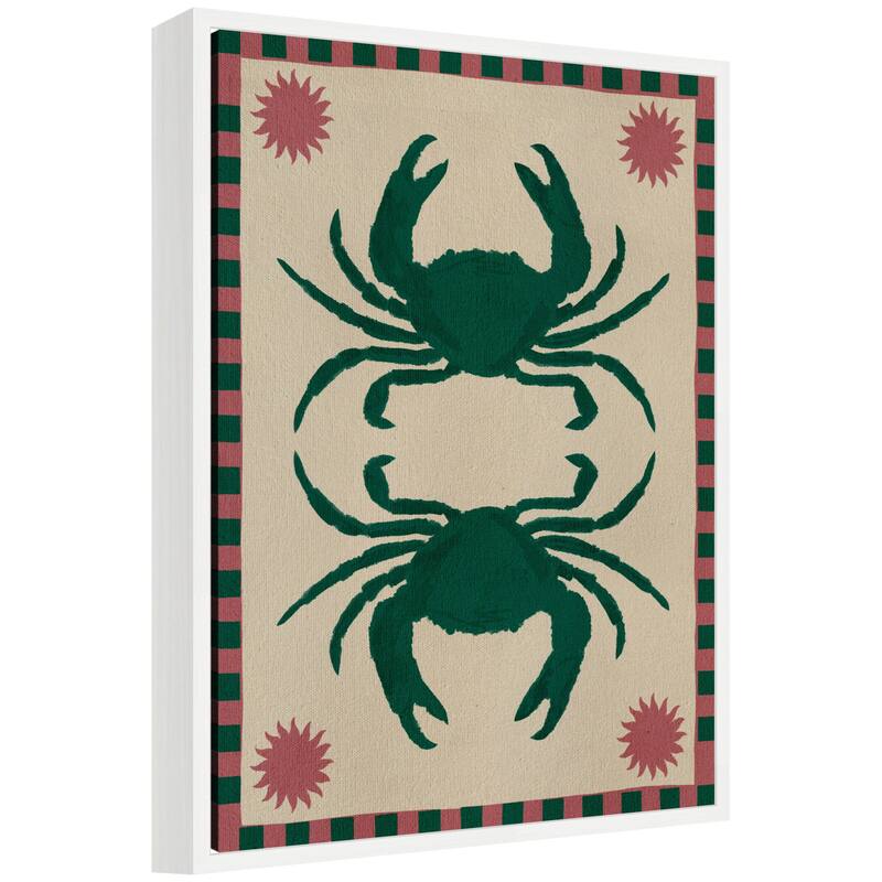 Kate and Laurel Sylvie Lush Duo 6 Crabs Framed Canvas by Shatha Al Dafai - 18x24