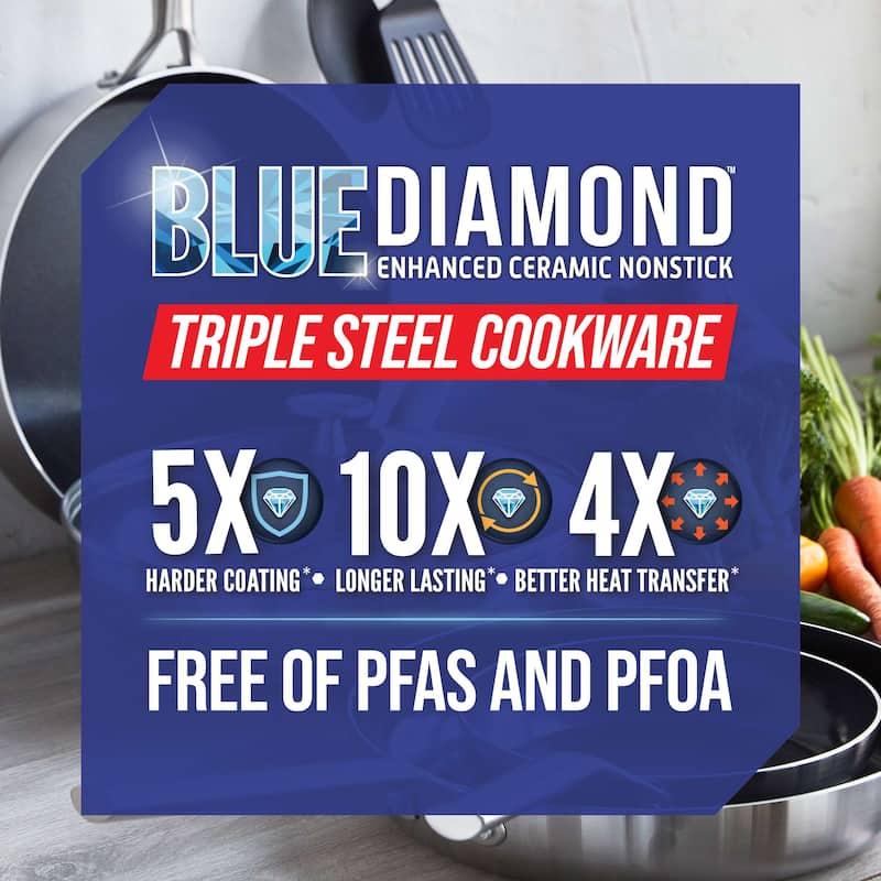 Blue Diamond Tri-Ply Stainless Steel Healthy Ceramic Nonstick , 2pc Fry ...