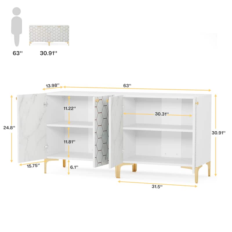 63'' Modern Accent Storage Cabinet with Metal Legs for Living Room Bedroom Kitchen Dining Room