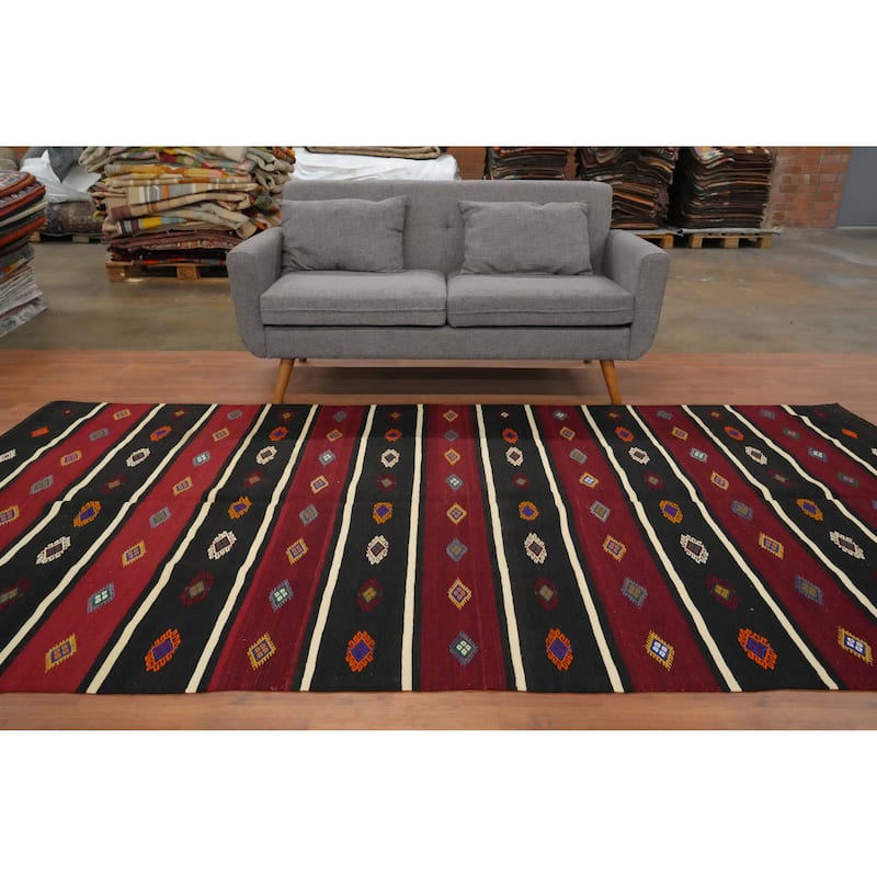 Hand Woven Oriental 100% Wool Carpet Southwestern Tribal Red Kilim Area Rug - 10' 5'' X 5' 8''