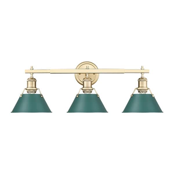 slide 1 of 1, Golden Lighting 3306-BA3 BCB Orwell 3 Light 27" Wide Vanity Light Brushed Champagne Bronze / Pine Green Shades