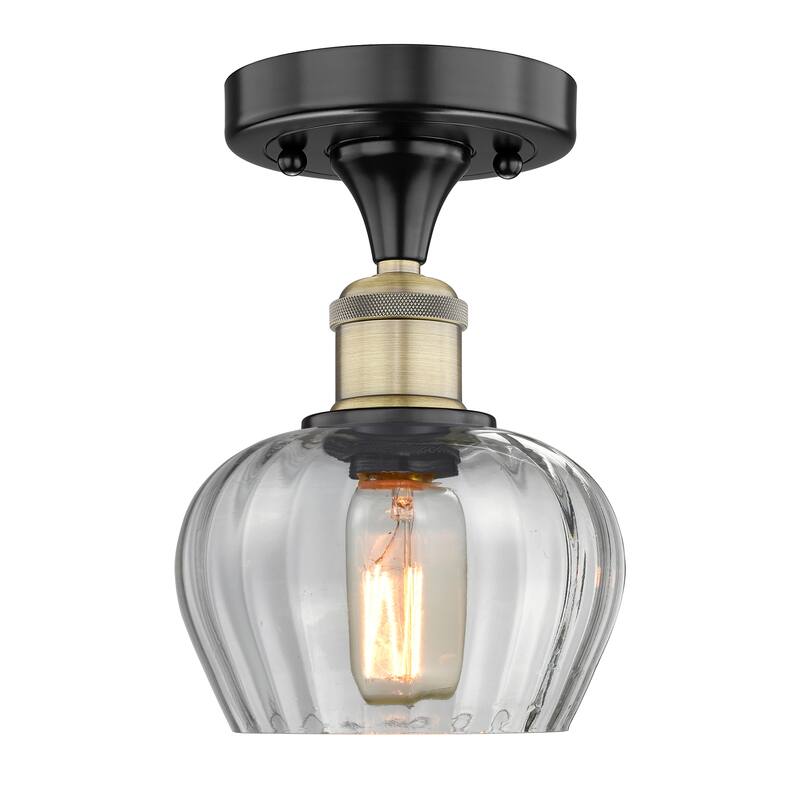 Innovations Lighting Fenton - 1 Light 7" Semi-Flush Mount - Clear/Black Antique Brass