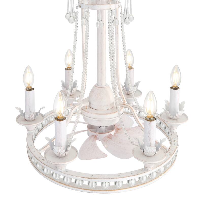 22-Inch Distressed White 7-Blade Crystal Chandelier Ceiling Fan with Light and Remote
