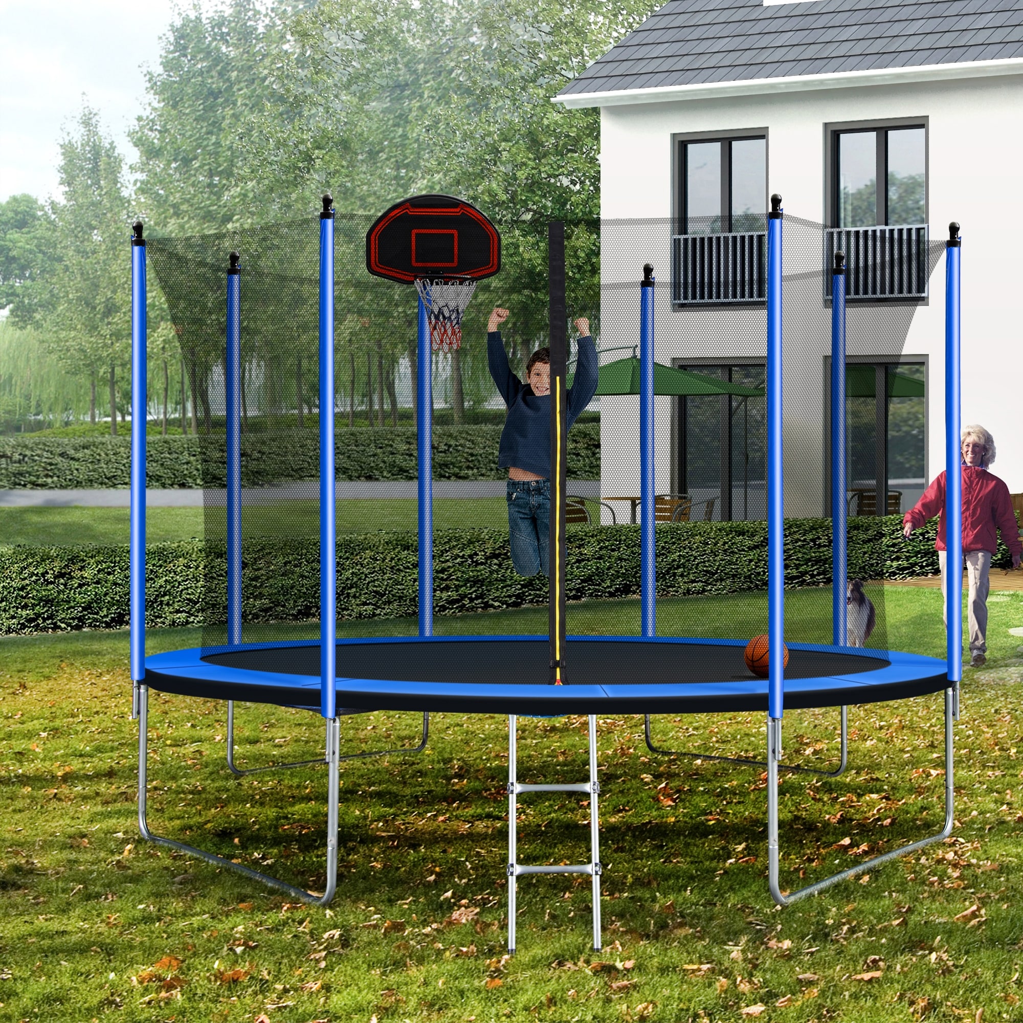10FT Trampoline with Basketball Hoop Inflator and Ladder Inner
