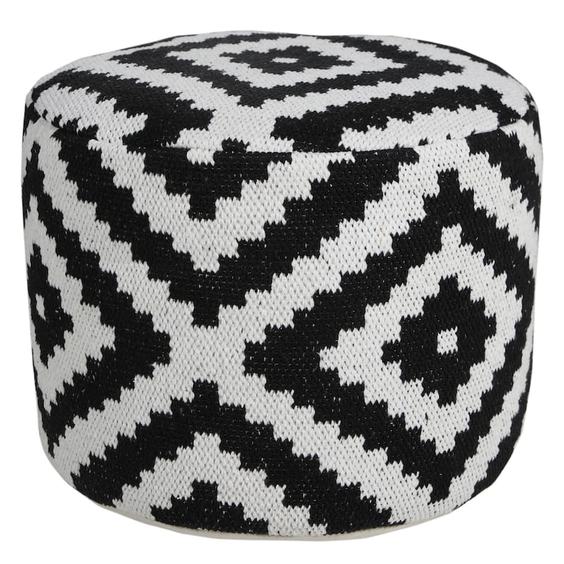 Cotton Blend Geometric Pouf Ottoman for Living Room and Bedroom Decor