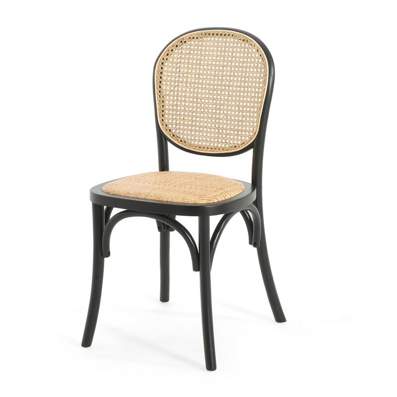 Bohemian Rattan Dining Chair Set of 2, Armless Side Chairs with Wooden Legs