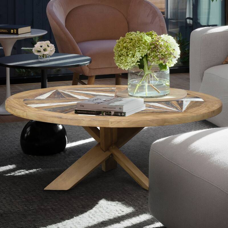 Chic Teak Tuscany Round Recycled Teak Wood Coffee Table, 40 inch