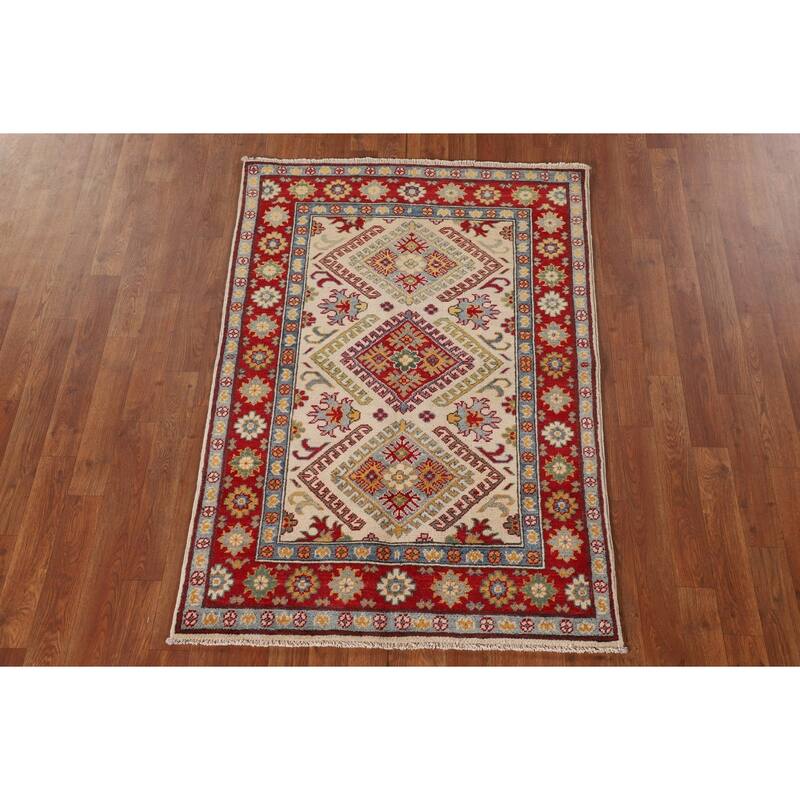 Traditional Kazak Accent Rug Hand-Knotted Oriental Wool Carpet - 3'3"x 4'8"