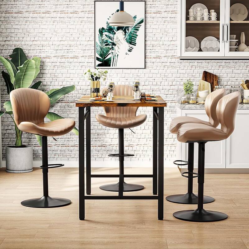 BOSSIN Set of 2 Modern Adjustable Bar Stools, Faux Leather Upholstered Swivel Counter Stools - 16.5"D x 19.6"W x 46.9"H