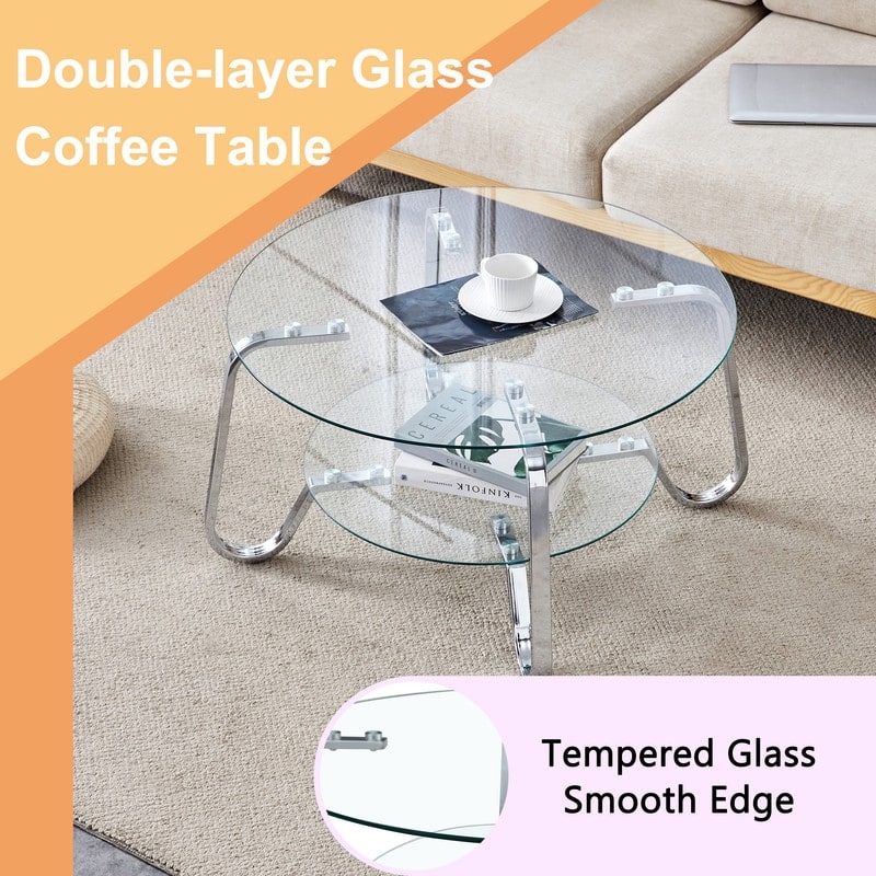 Vintage Minimalist Metal & Glass Coffee Table - 31.5" Square, Double Layer Tempered Glass