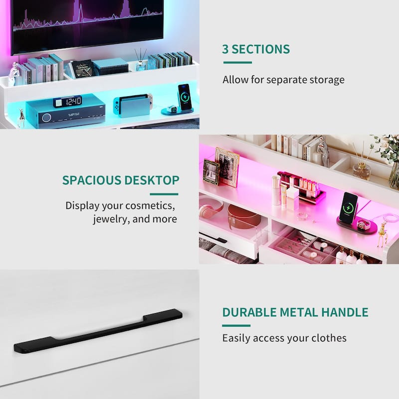 Moasis Modern 6-Drawer Storage Chest Dresser Drawer Organizers with LED Light