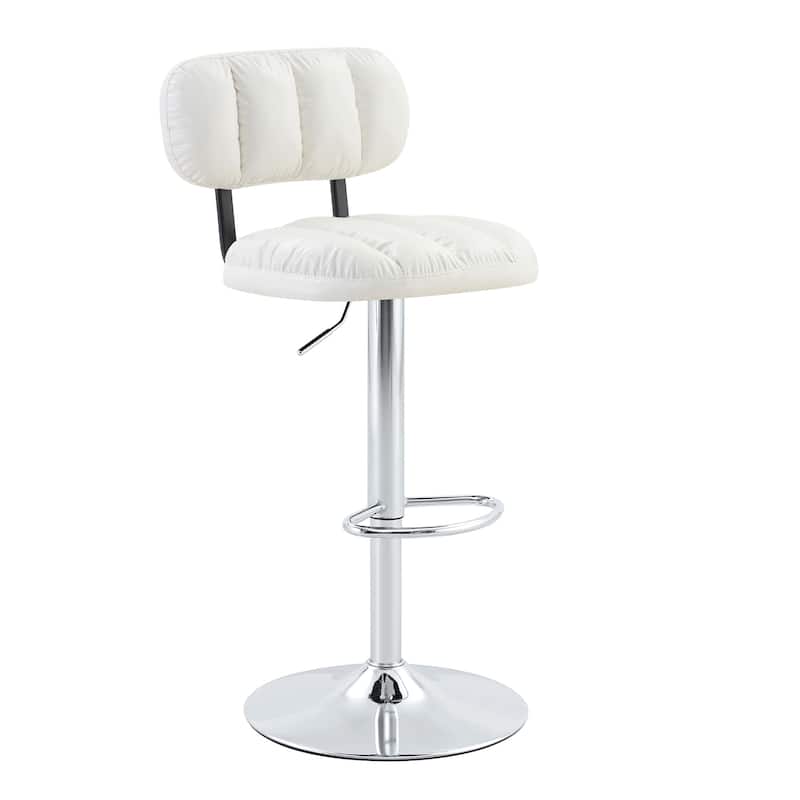 Set of 2 Adjustable Height Bar Stools, PU Leather Upholstered with Chrome Base & Footrest, Modern Comfortable Stools