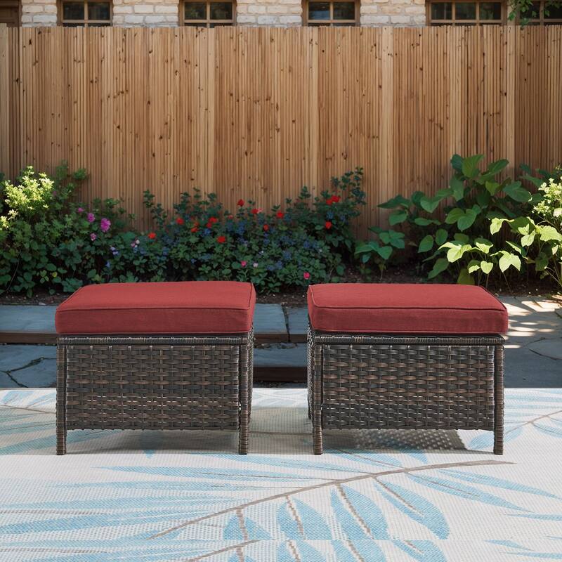 Outdoor Ottomans for Patio Set of 2 PE Wicker