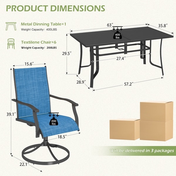 dimension image slide 8 of 33, Patio Dining Set, Outdoor Dining Table and Chairs Set with Textilene Chairs, Adjustable Umbrella Hole for Garden, Backyard