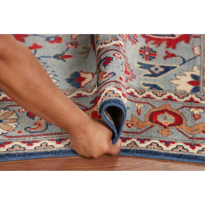 Kazak Area Rug Hand-Knotted Blue Oriental Wool Carpet - 4'9" x 6'5"