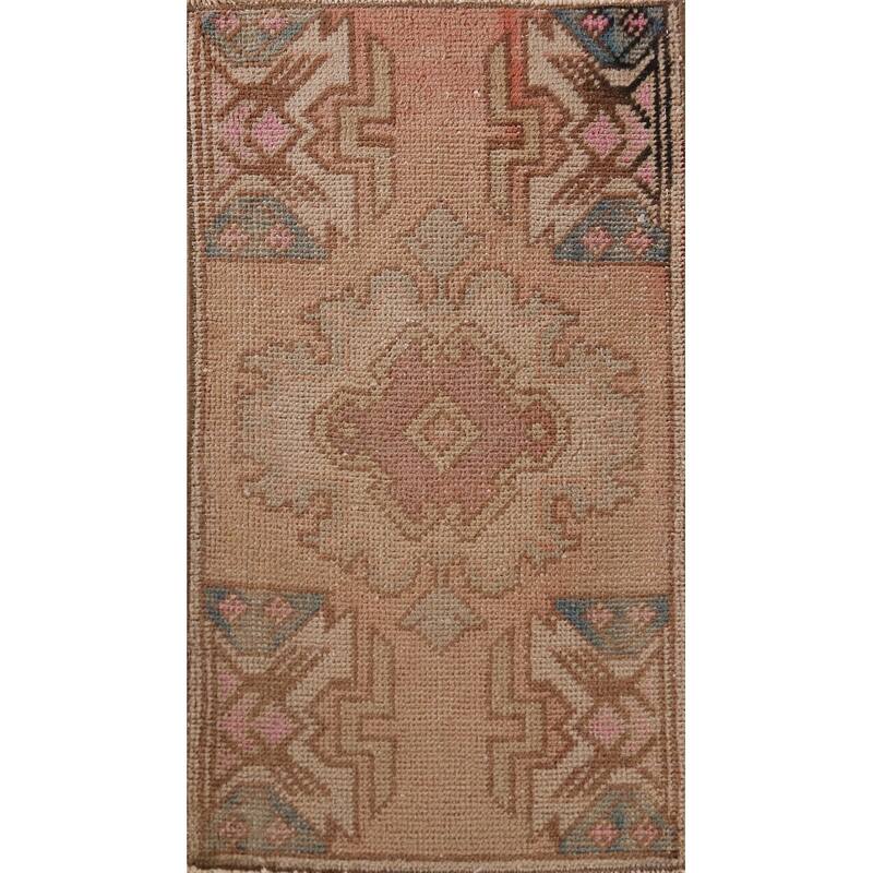 Hand Knotted Oriental 100% Wool Carpet Transitional Tribal Peach Anatolian Area Rug - 2' 10'' X 1' 6''