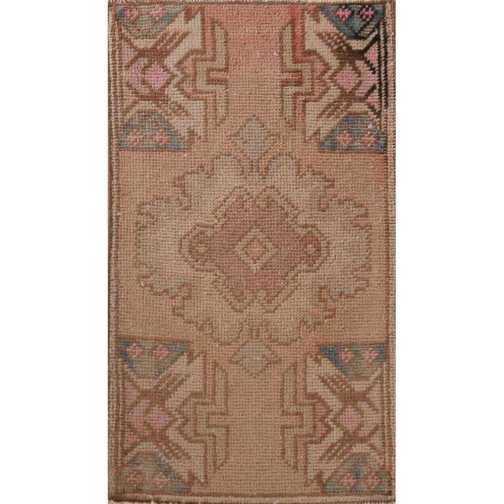 Hand Knotted Oriental 100% Wool Carpet Transitional Tribal Peach Anatolian Area Rug - 2' 10'' X 1' 6''