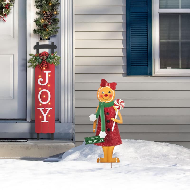 Glitzhome 36"H Metal Christmas Gingerbread Man Yard Stake Porch Decor - Multi