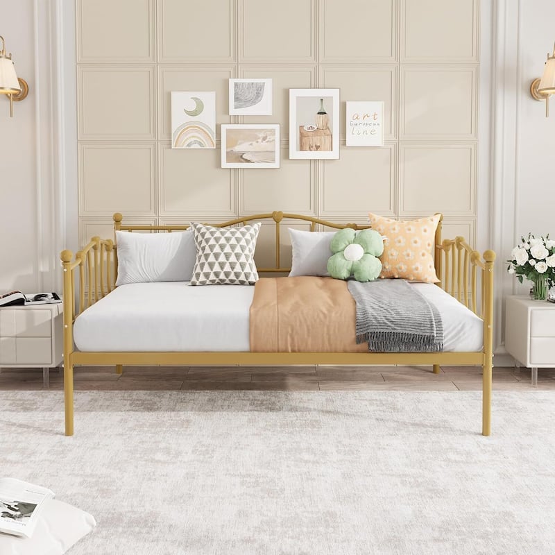 Space-Saving Twin Daybed, Sofa Bed Frame with Trundle for Living Room, Bedroom - Gold