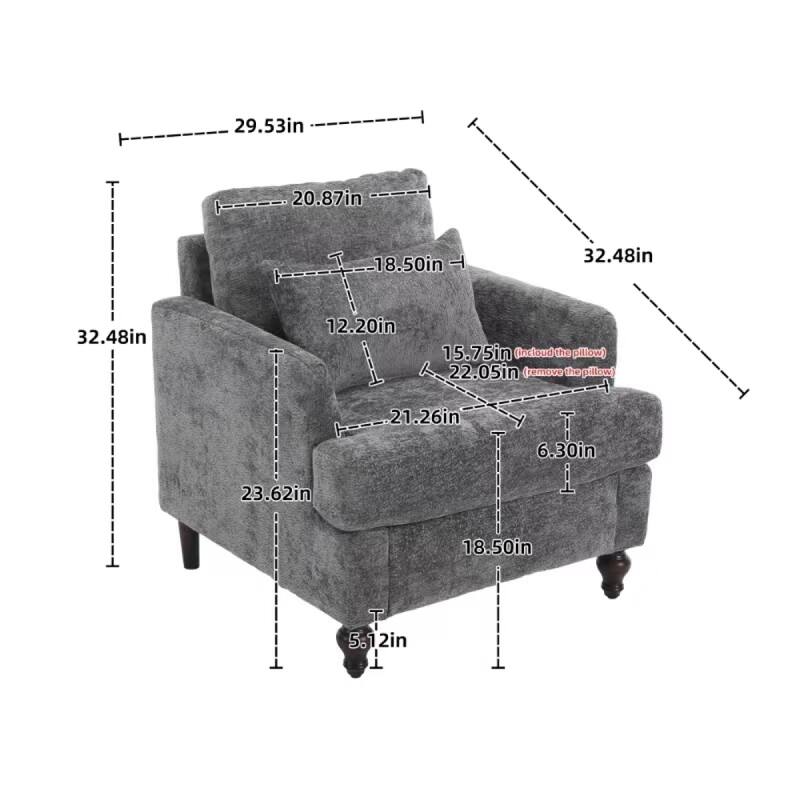 Mid Century Accent Chair with Wood Frame, Modern Upholstered Lounge Reading Chair Armchair, Comfy Single Sofa Chair Club Chair