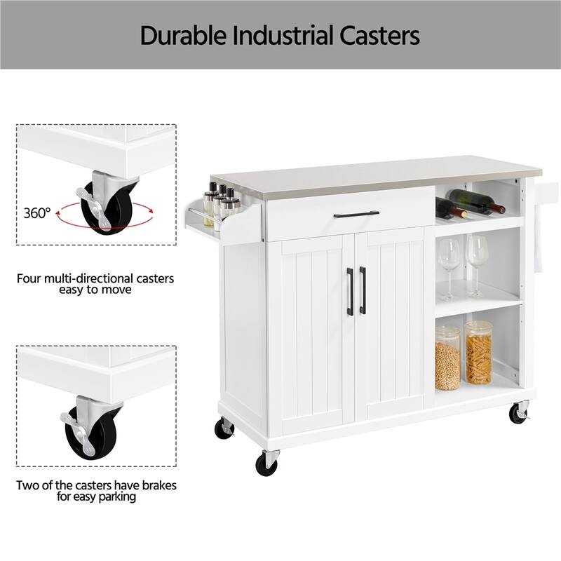 Yaheetech Rolling Kitchen Cart with Stainless Steel Top and Storage