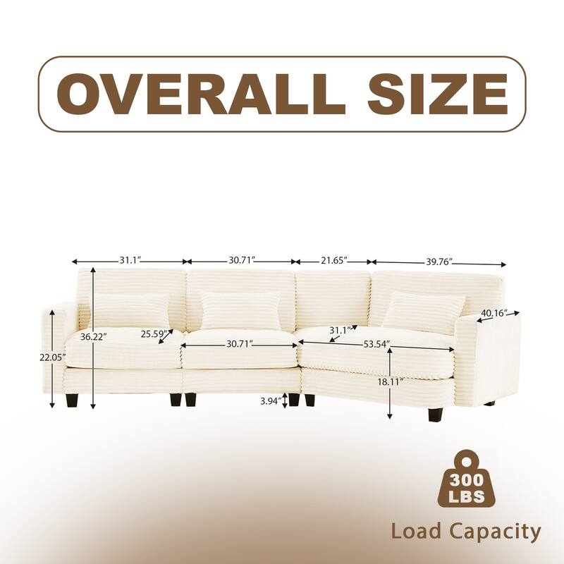 Multi-seat(3/4/5 seats) Corduroy Sectional Sofa, Modular Couch for Living Room & Business