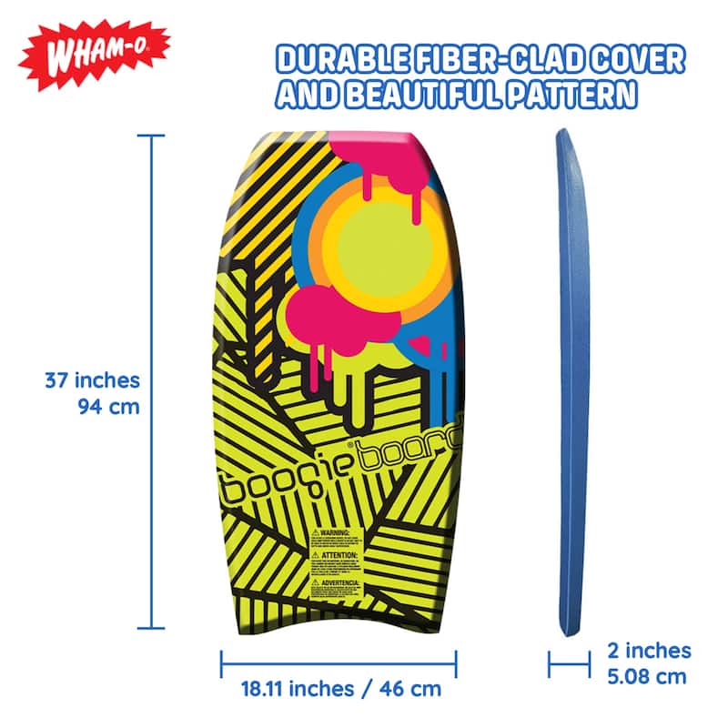 Wham-O Bodyboard with EPS Core Wrist Leash 37" Lightweight Boogie Boards Durable for Beach All Wave Conditions - Yellow