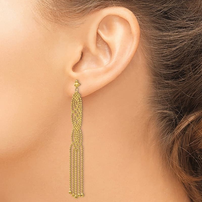 Curata 14k Yellow Gold 67x9mm Dangle Polished Post Earrings Beaded Earrings