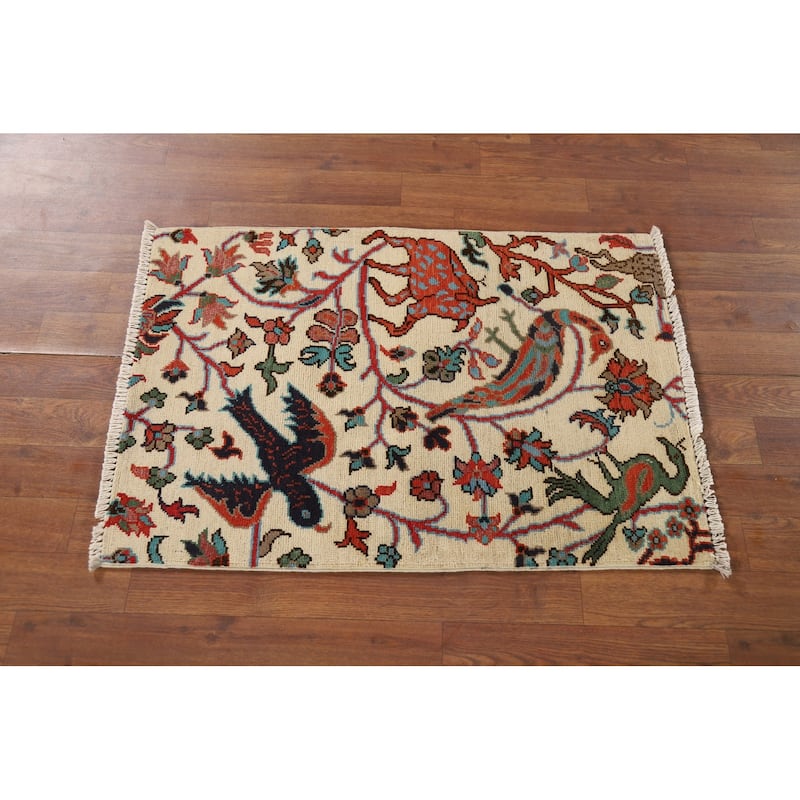 Animals Design Ziegler Foyer Rug Hand-Knotted Wool Carpet - 2'0" x 3'0"