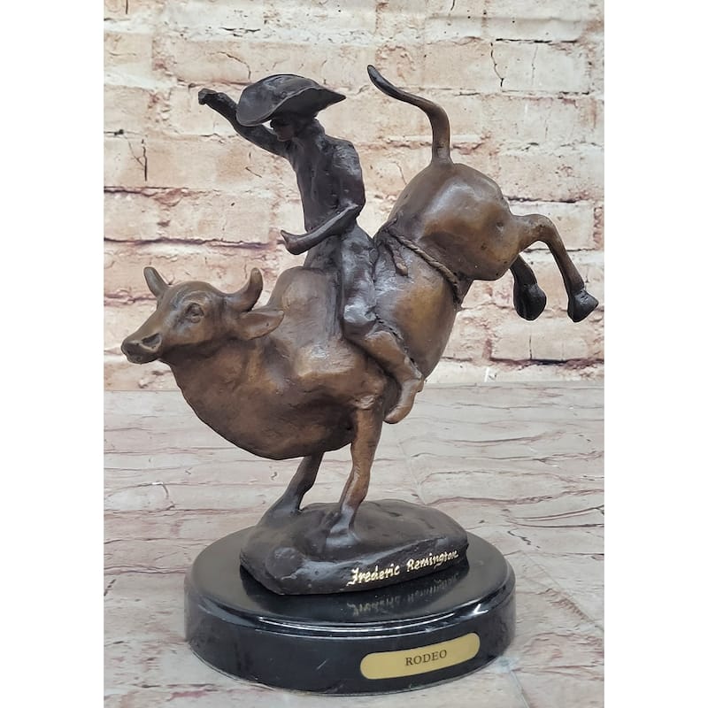 Rodeo Bull Rider Cowboy Bronze Statue Sculpture Marble Base Western Decor 9 Inches X 9 Inches
