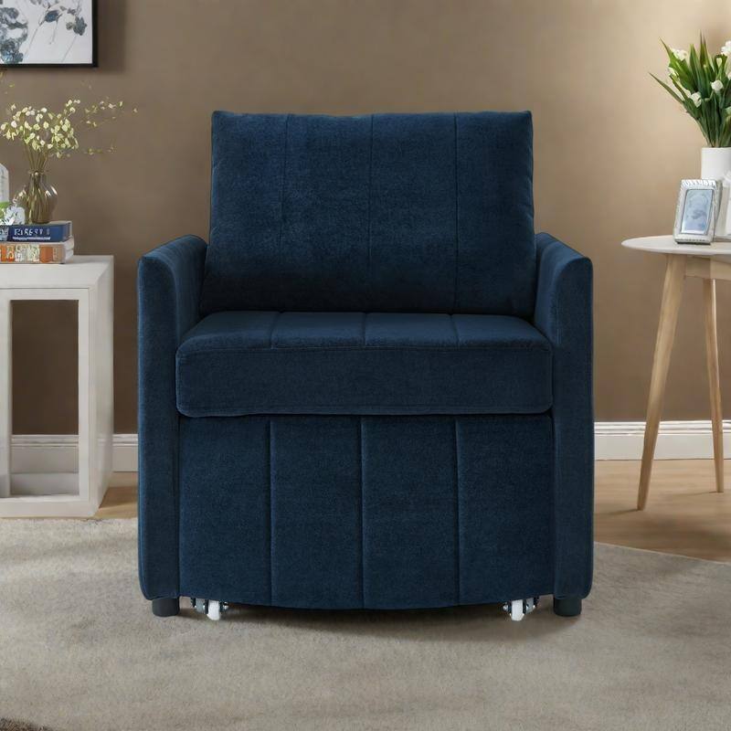 Chenille Convertible Sleeper Sofa Chair with 5-Position Backrest, Storage Basket and 440lb Capacity - Blue